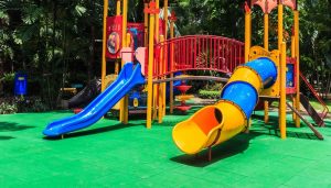 Green Elastic Rubber Flooring for Children in the Park